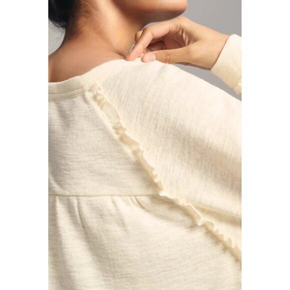 Pilcro x Anthropologie Ruffled Raglan Thermal Top in Ivory - Picture 5 of 16